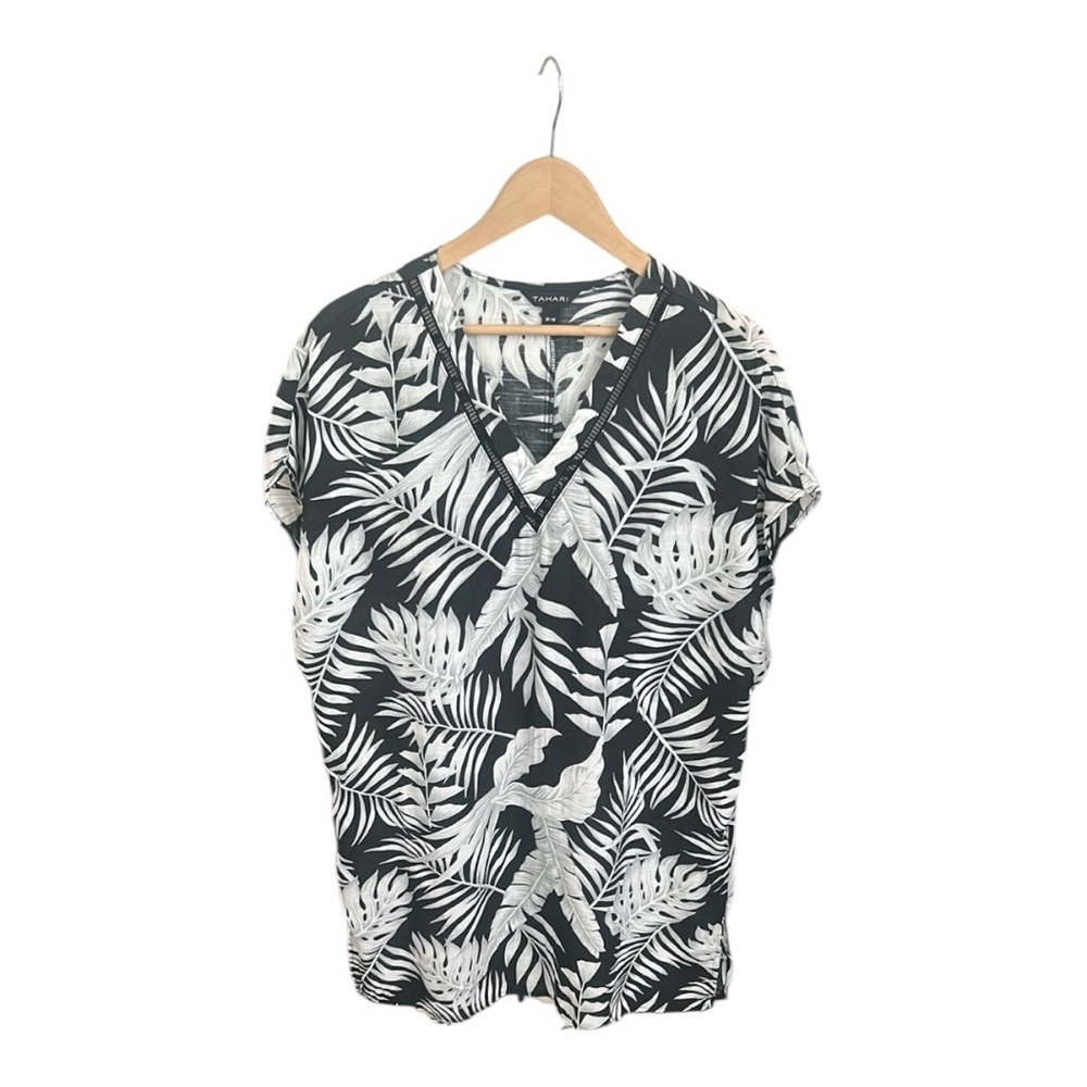 Tahari Tropical Swimsuit Cover Up Black and White Floral Print Size M